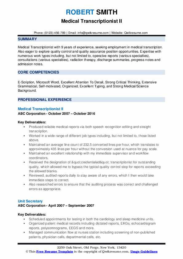Sample Resume for Medical Transcriptionist without Experience Medical Transcriptionist Resume Samples