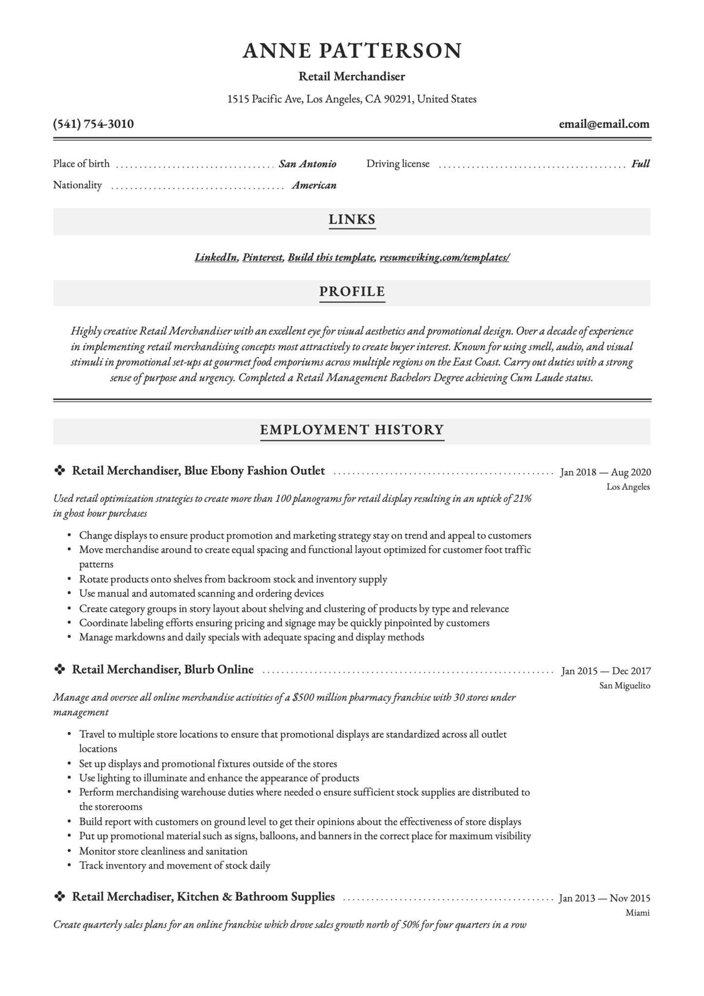 Sample Resume for Merchandiser Job Description Retail Merchandiser Resume & Writing Guide