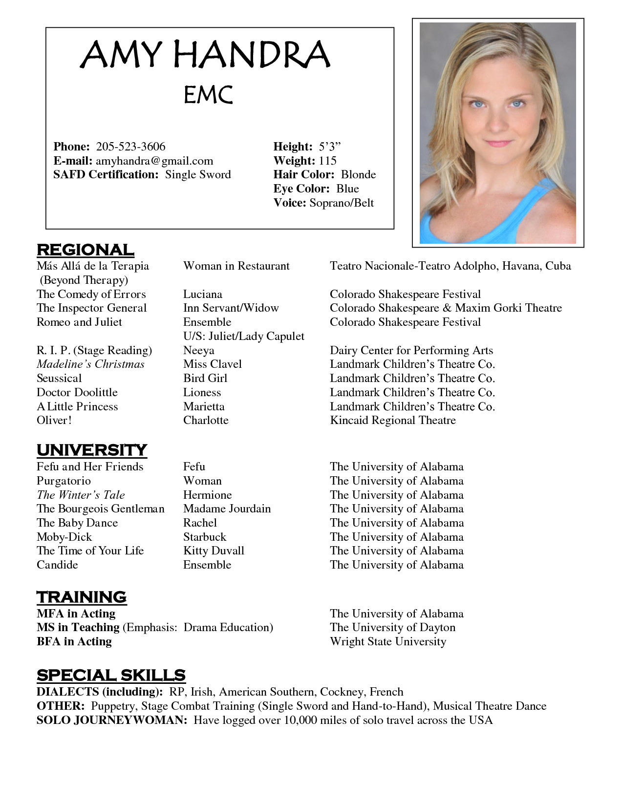 Sample Resume for Models and Actors Resume Acting Template Google Search