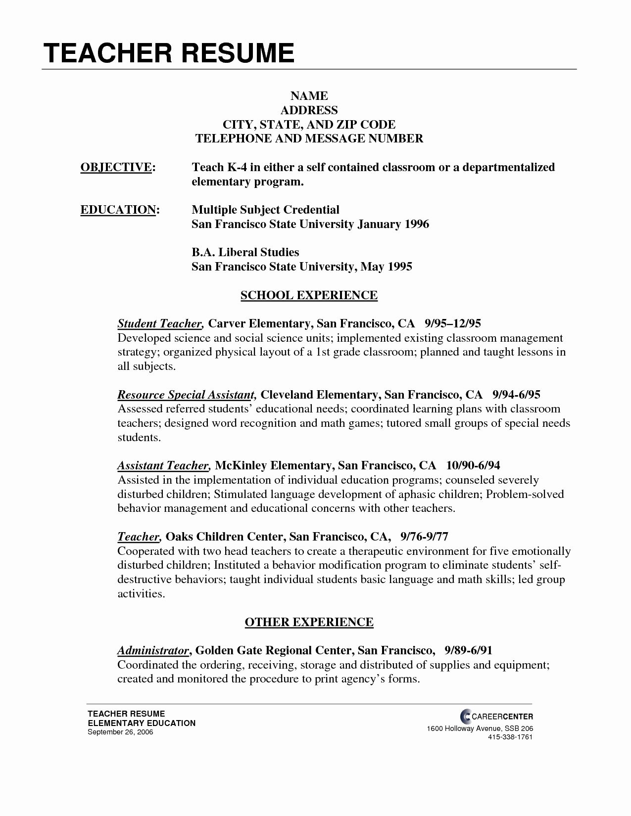 Sample Resume for Montessori assistant Teacher Resume Templates for Montessori Teacher Resume Examples
