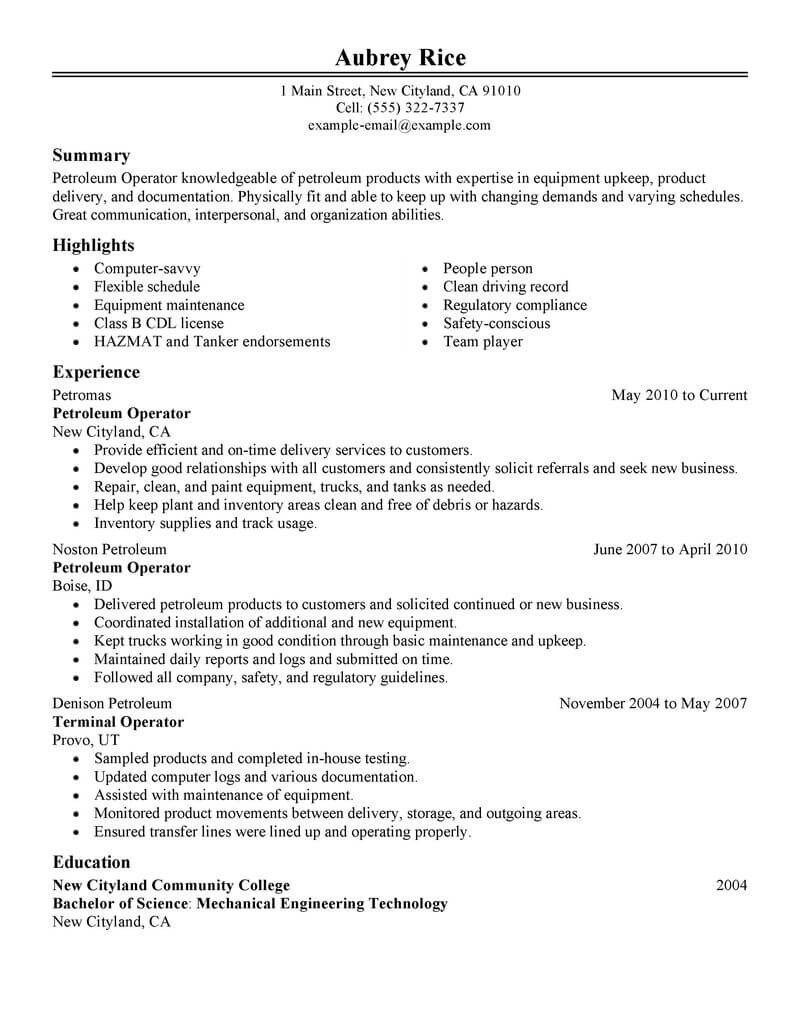 Sample Resume for Oil and Gas Job Resume Sample Petroleum Industry October 2021