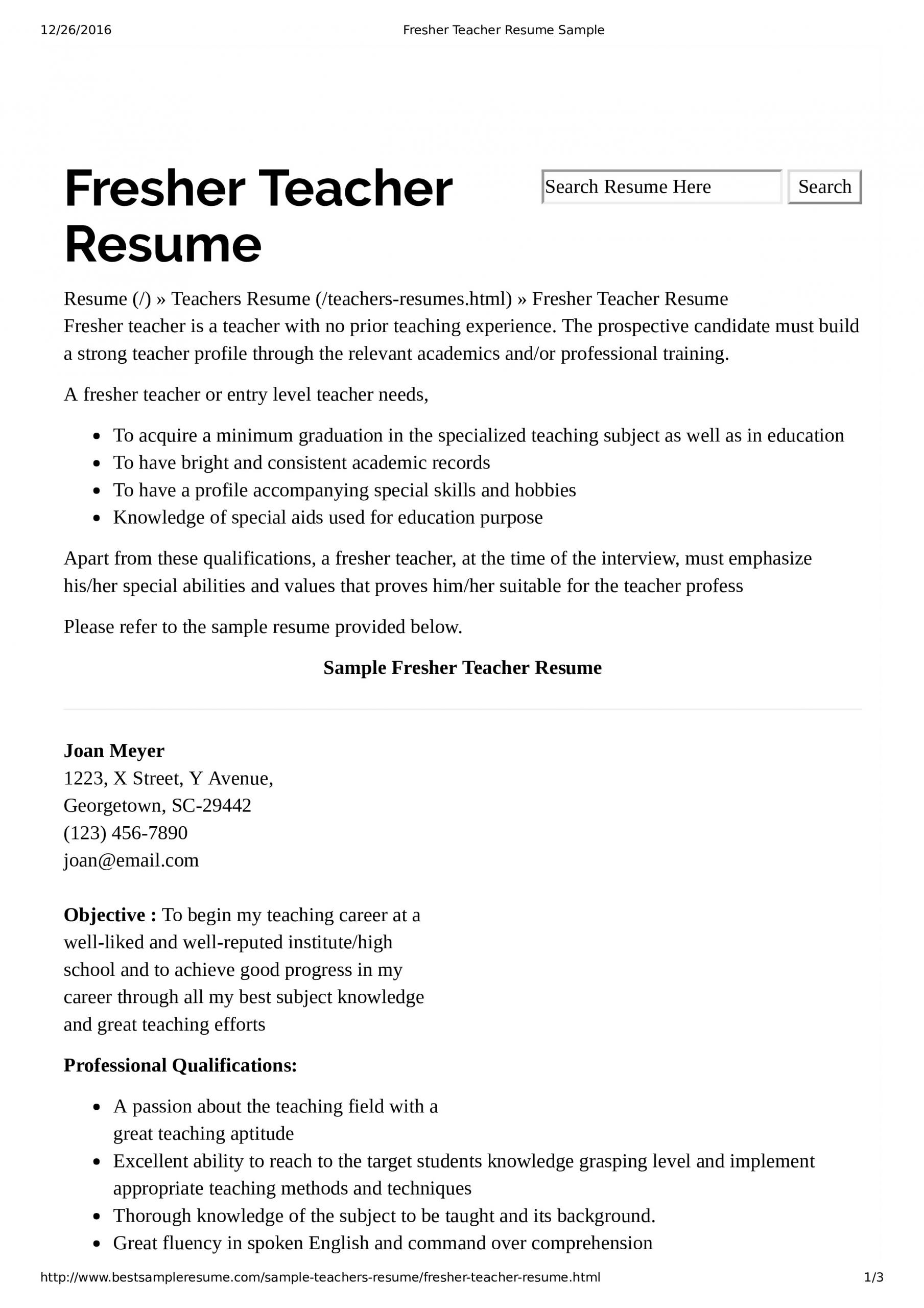 Sample Resume for Preschool Teacher Fresher Preschool Teacher Resume with No Experience
