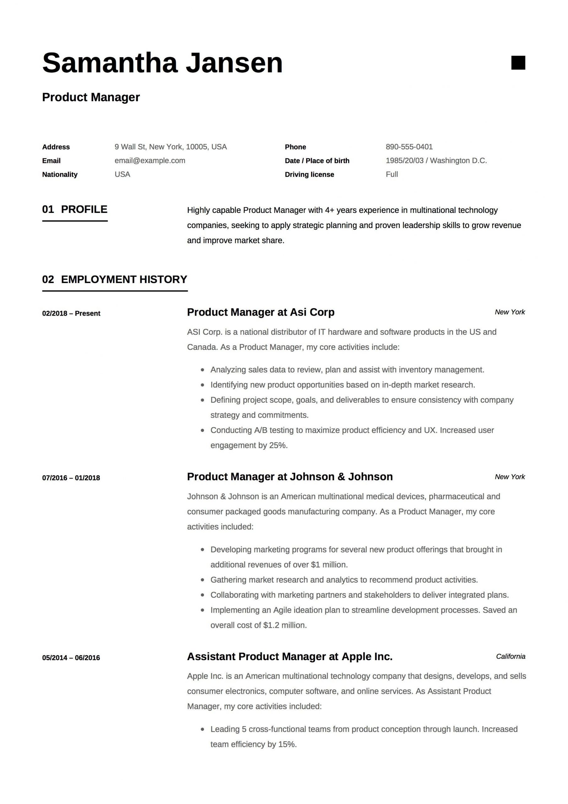 Sample Resume for Print Production Manager Product Manager Resume Sample, Template, Example, Cv, formal …