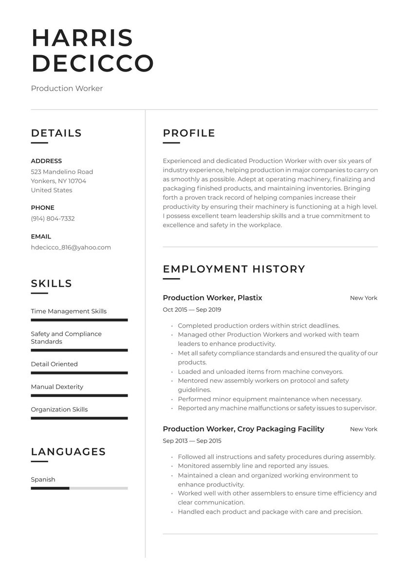 Sample Resume for Production Line Worker Production Worker Resume Examples & Writing Tips 2021 (free Guide) Sample Resume for Production Line Worker Production Worker Resume Examples & Writing Tips 2021 (free Guide)