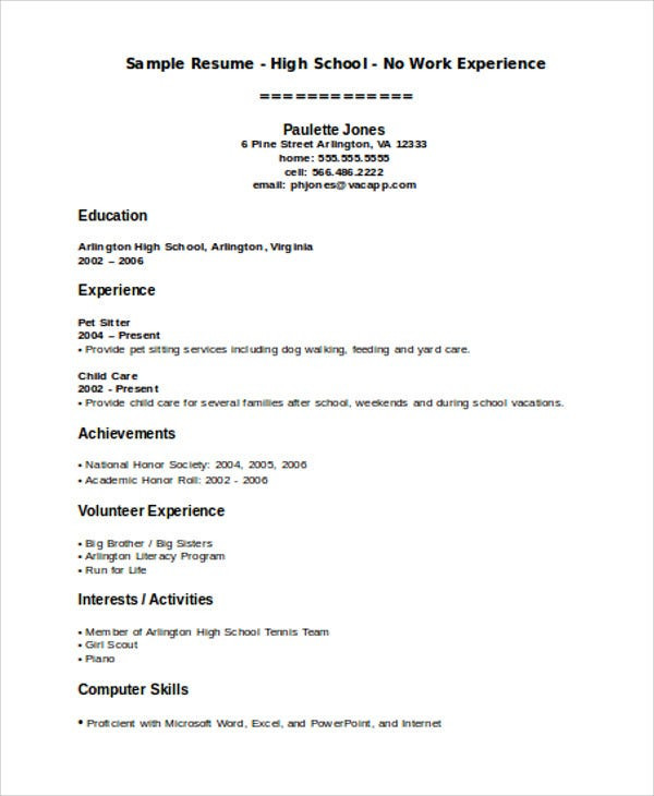 Sample Resume for Teenager with Little Work Experience 15 Teenage Resume Templates Pdf Doc