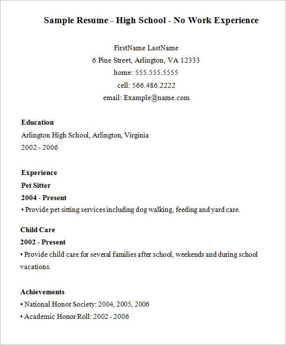 Sample Resume for Teenager with No Work Experience 10 High School Resume Templates – Free Samples Examples