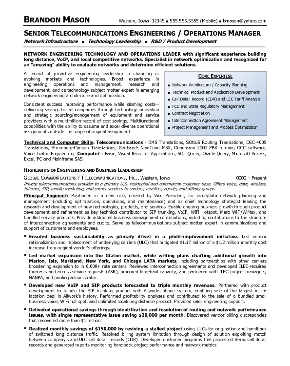 Sample Resume for Telecom Operations Manager Resume Sample 13 Senior Tele Munications Engineering