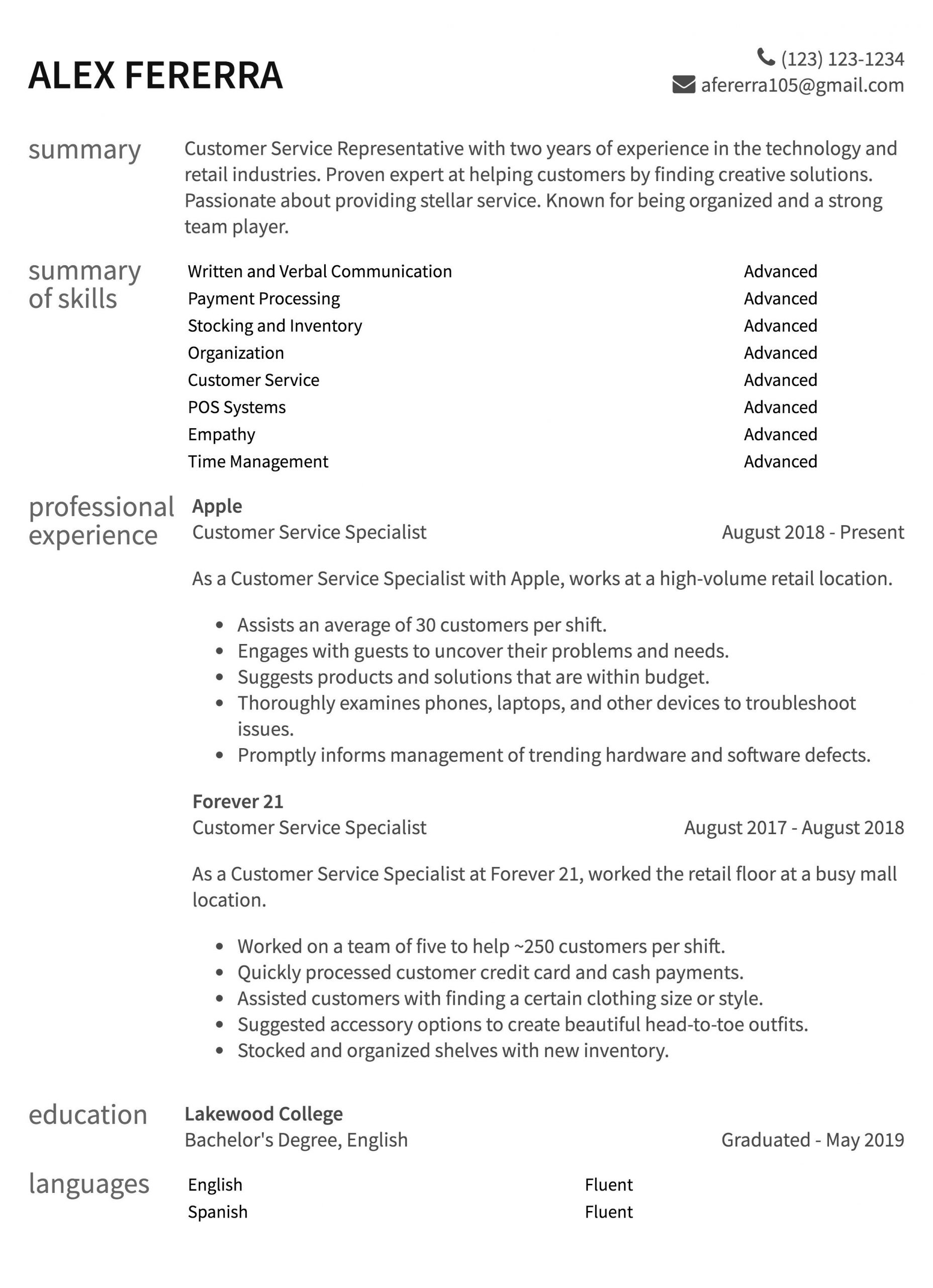 Sample Resume for Telemarketing Customer Service Best Call Center Customer Service One Page Resume Sample