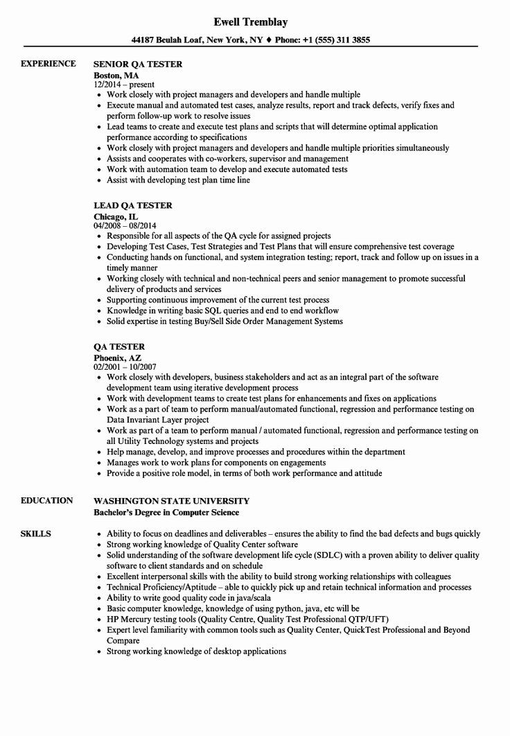 Sample Resume for Testing with 3 Year Experience Manual Tester Resume 3 Years Experience Unique Qa Tester
