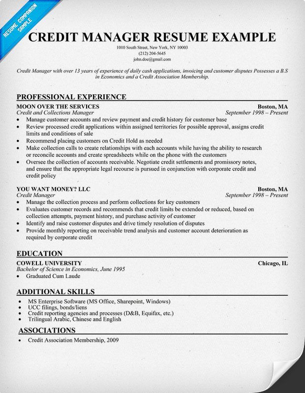 Sample Resume for the Post Of Credit Manager Credit Manager Resume