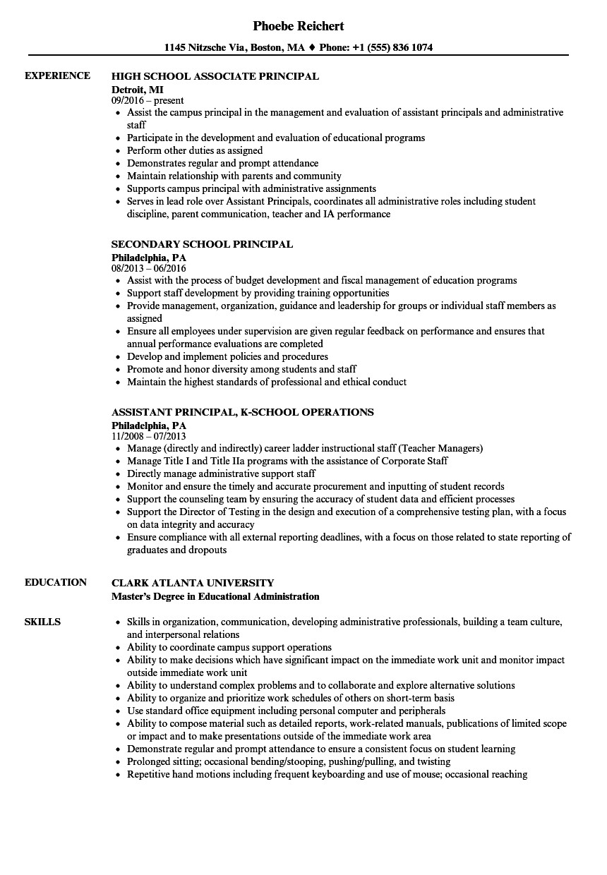 Sample Resume for the Post Of Principal assistant Principal Resume School Principal Resume Sample