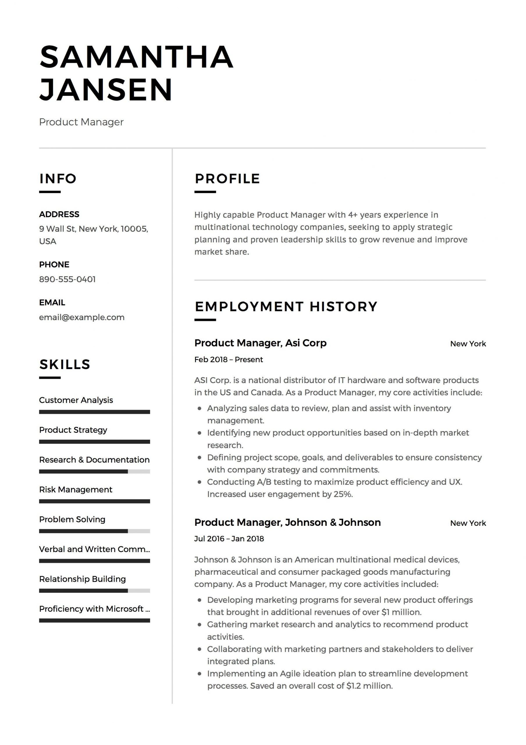 Sample Resume for top Management Position Product Manager Resume Sample Template Example Cv