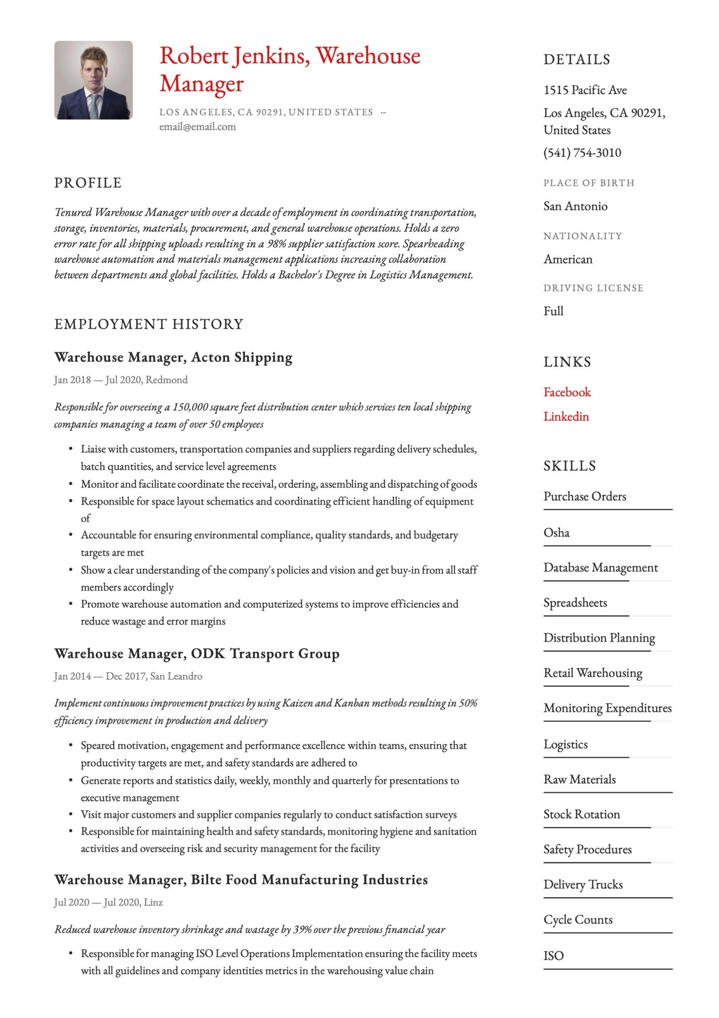Sample Resume for top Management Position Warehouse Manager Resume & Writing Guide
