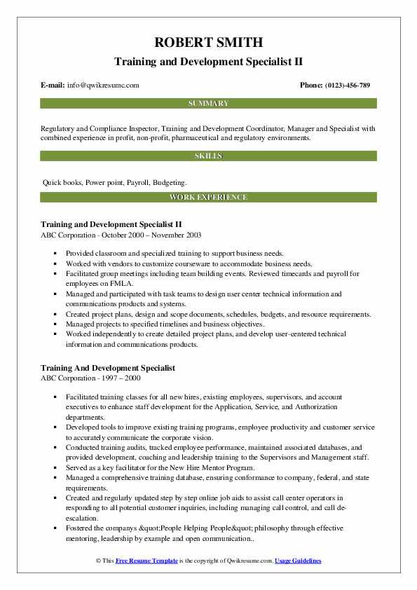Sample Resume for Training and Development Specialist Pdf Training and Development Specialist Resume Samples