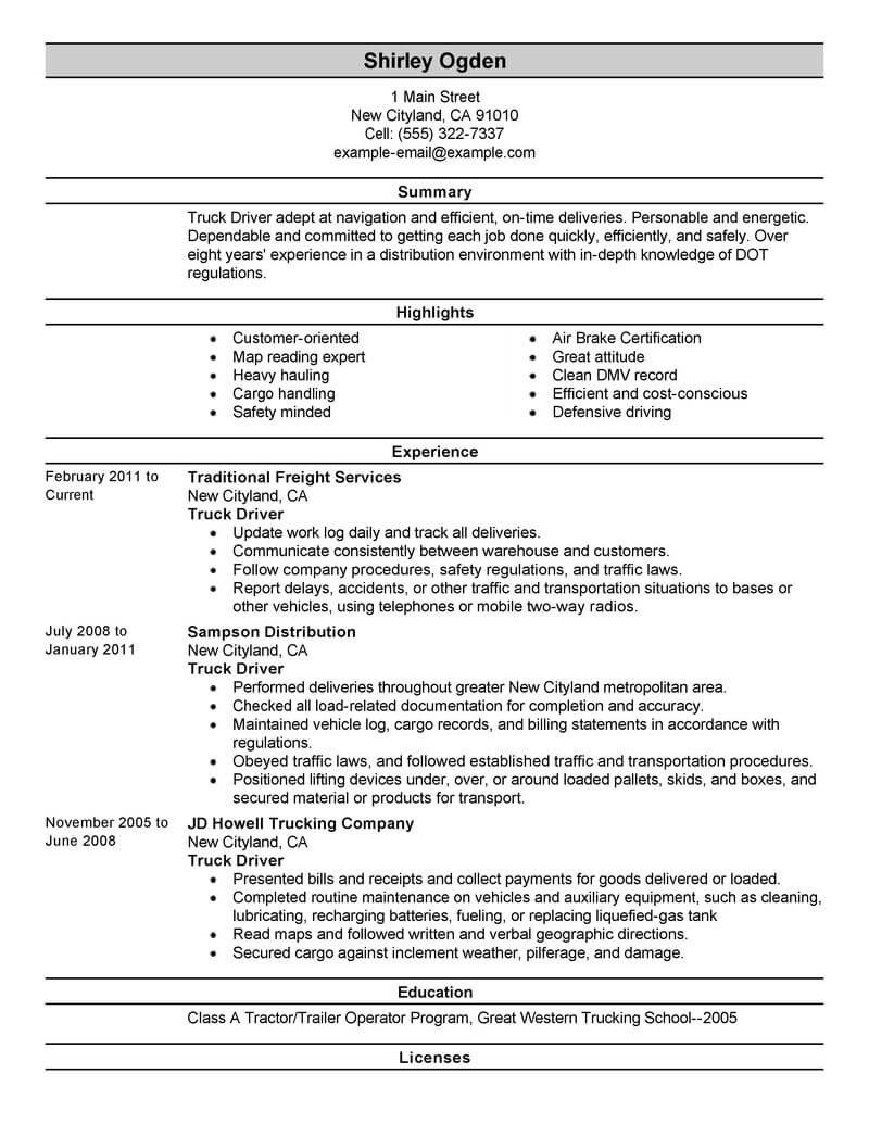 Sample Resume for Truck Driver Position Best Truck Driver Resume Example From Professional Resume
