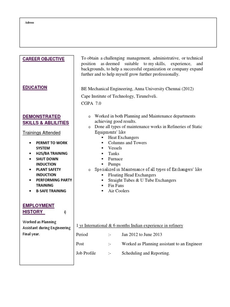 Sample Resume Mechanical Engineer Oil and Gas Best Resume for Planning Dept In Oil and Gas