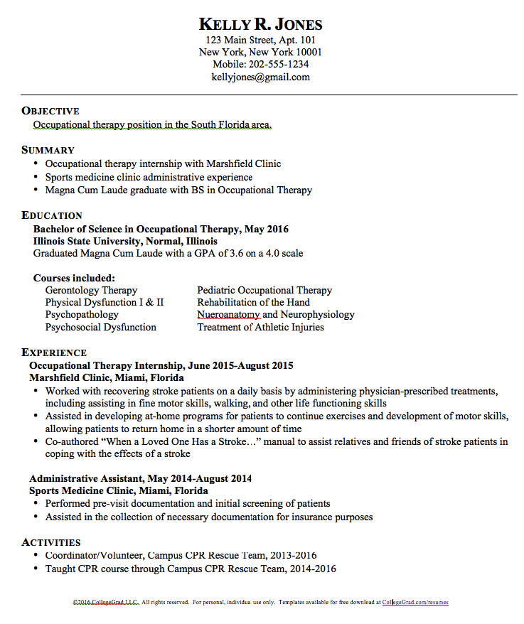 School Based Occupational therapy Resume Sample Occupational therapy Resume Templates