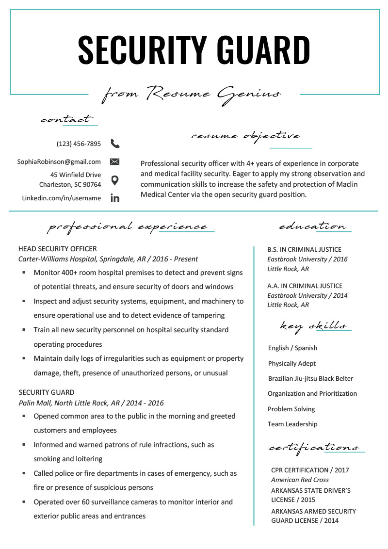 Security Guard Resume Examples and Samples Security Guard Resume Sample & Writing Tips