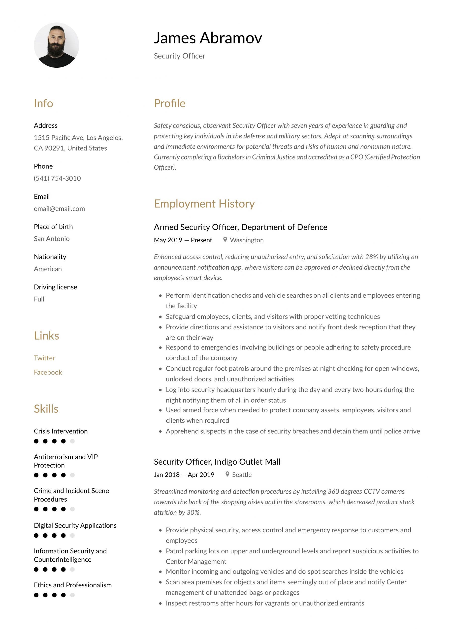 Security Officer Resume Examples and Samples Security Ficer Resume & Writing Guide