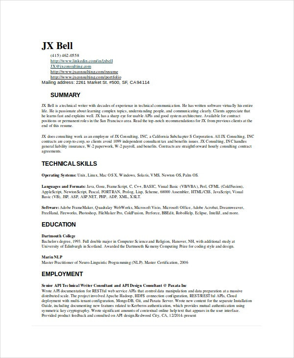 Technical Writer Resume Sample for Fresher 10 Technical Writer Resume Templates Pdf Doc