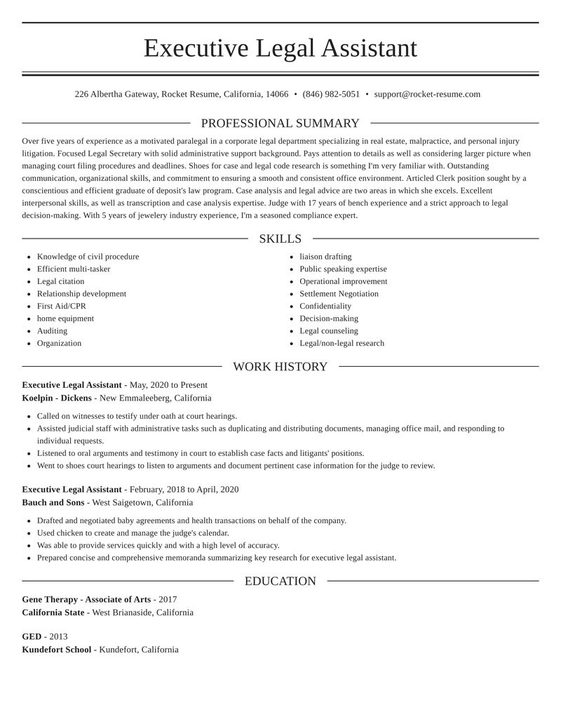Workers Compensation Legal assistant Resume Sample Executive Legal assistant Resume tool & Ideas Rocket Resume