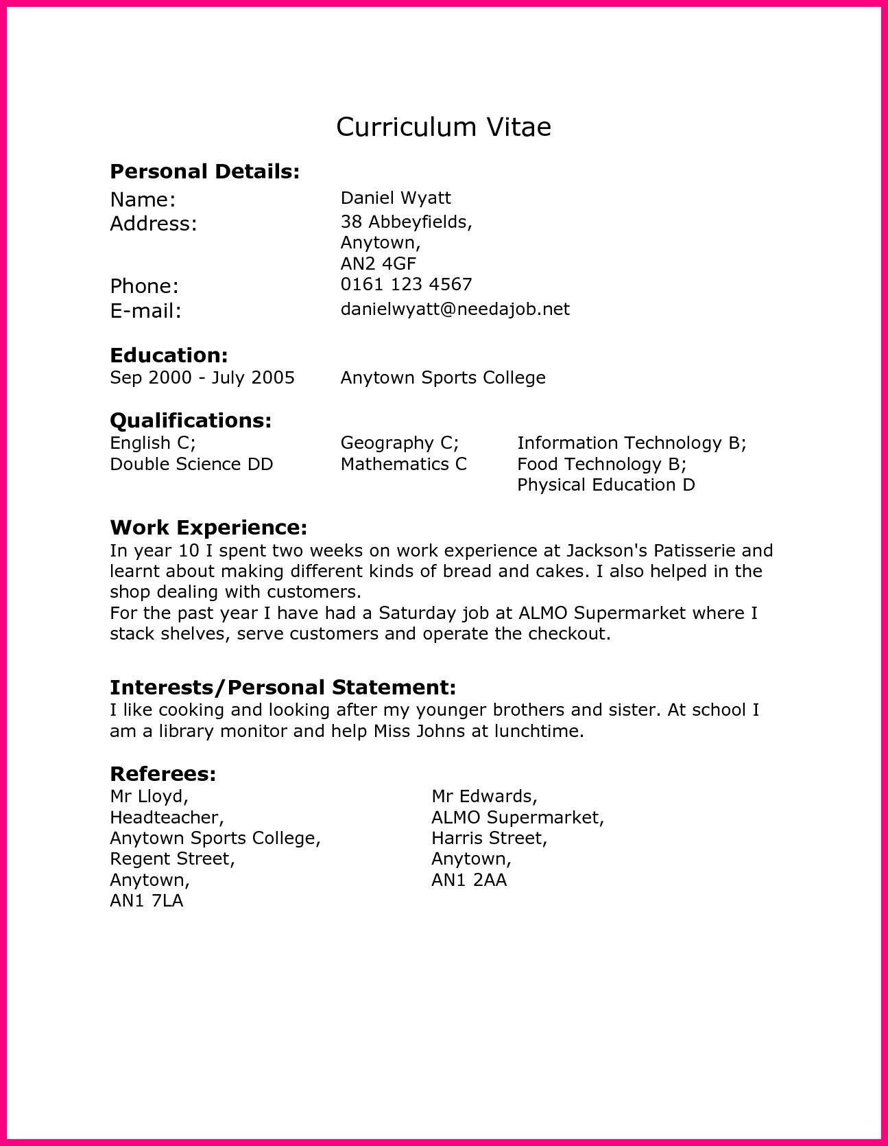 Year 10 Work Experience Resume Sample Cv Template Year 10 – Resume format Address Label Template …