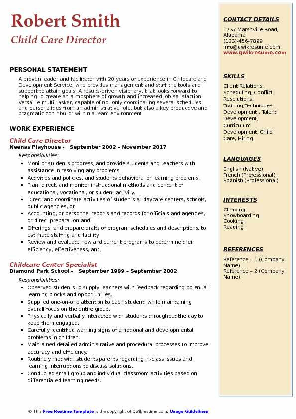 Assistant Director Child Care Resume Sample Child Care Director Resume Examples February 2021
