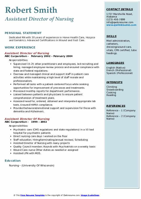 Assistant Director Of Nursing Resume Sample assistant Director Nursing Resume Samples