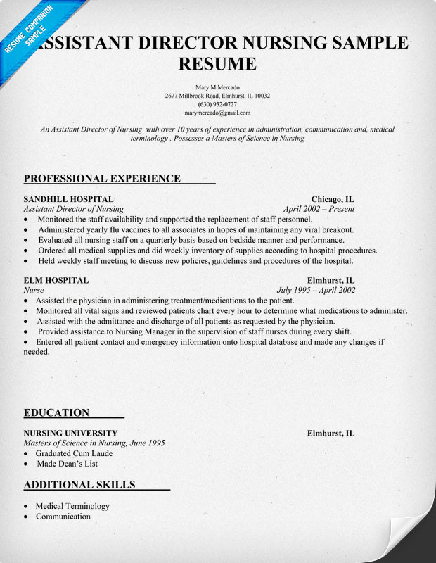 Assistant Director Of Nursing Resume Sample Example assistant Director Nursing Resume