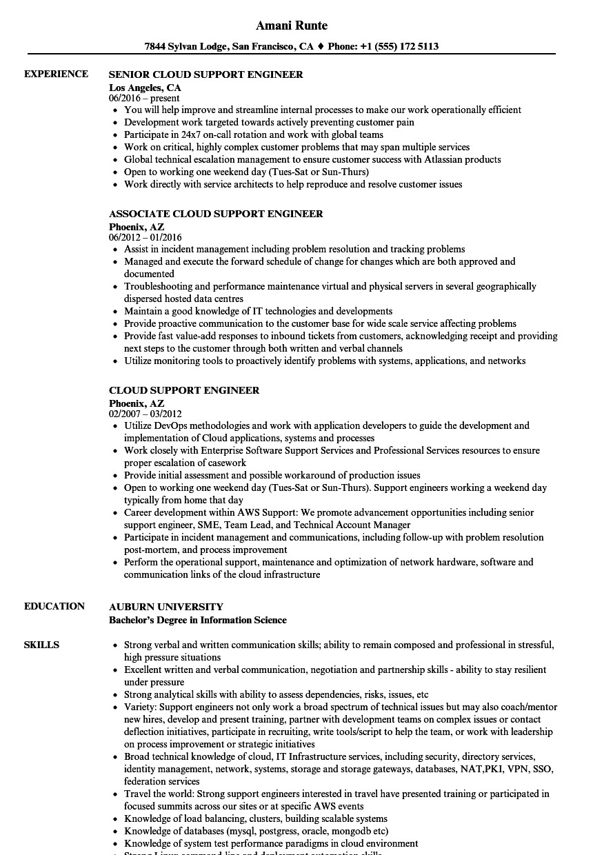 Aws Cloud Support Engineer Resume Sample Aws Cloud Engineer Resume Best Resume Examples