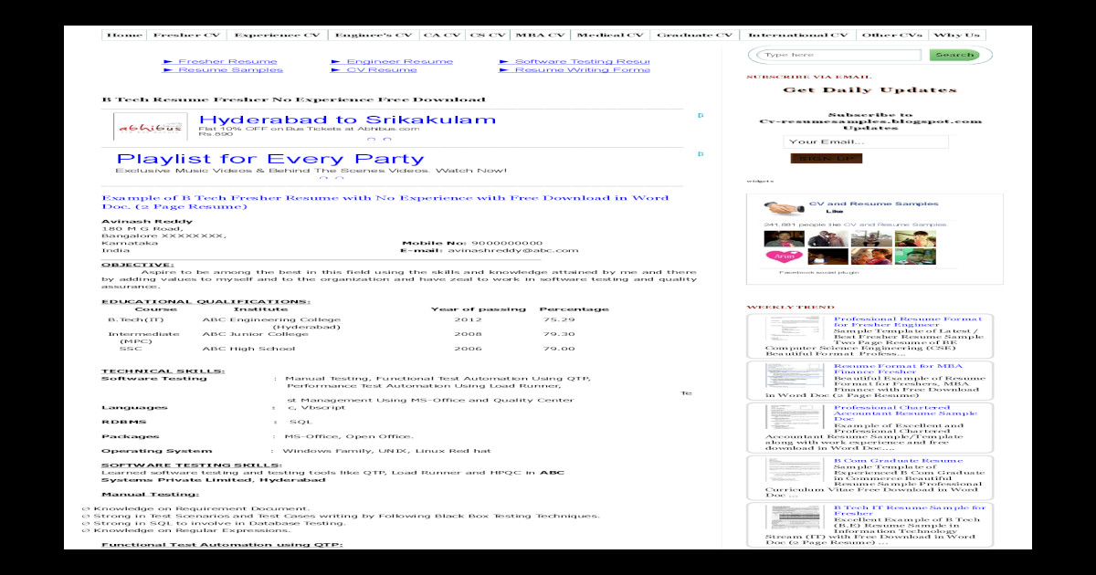 B Tech with Mba Resume Samples B Tech Resume Fresher No Experience Free Download Pdf