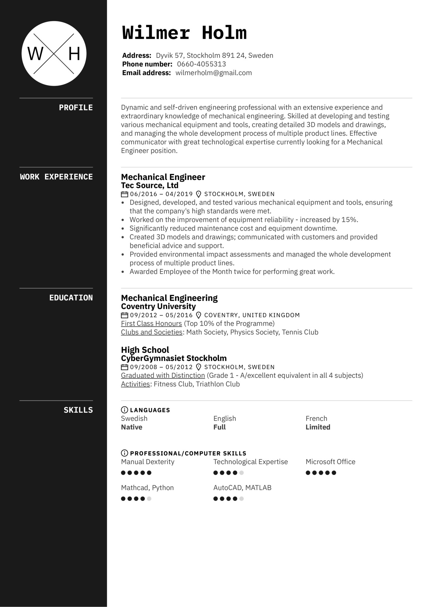 Experience Resume Sample for Mechanical Engineer Mechanical Engineer Resume Sample