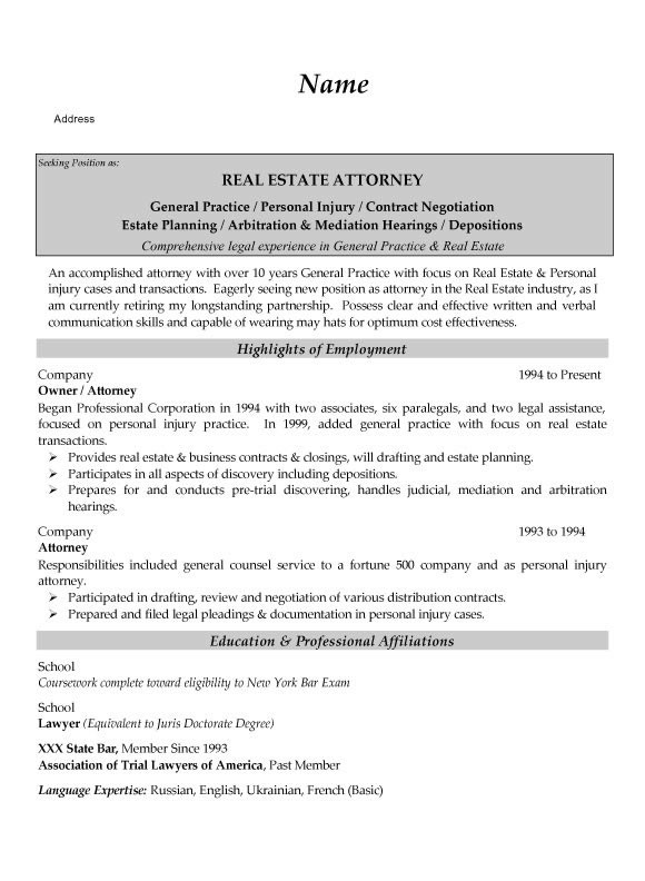Experienced Real Estate attorney Resume Samples Real Estate attorney Resume Example