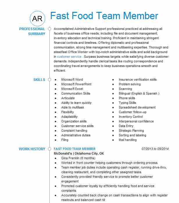Fast Food Crew Member Resume Sample Fast Food Crew Member Resume Example Jack In the Box