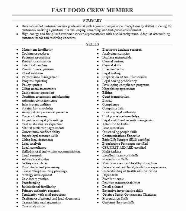 Fast Food Crew Member Resume Sample Fast Food Crew Member Resume Example Jack In the Box