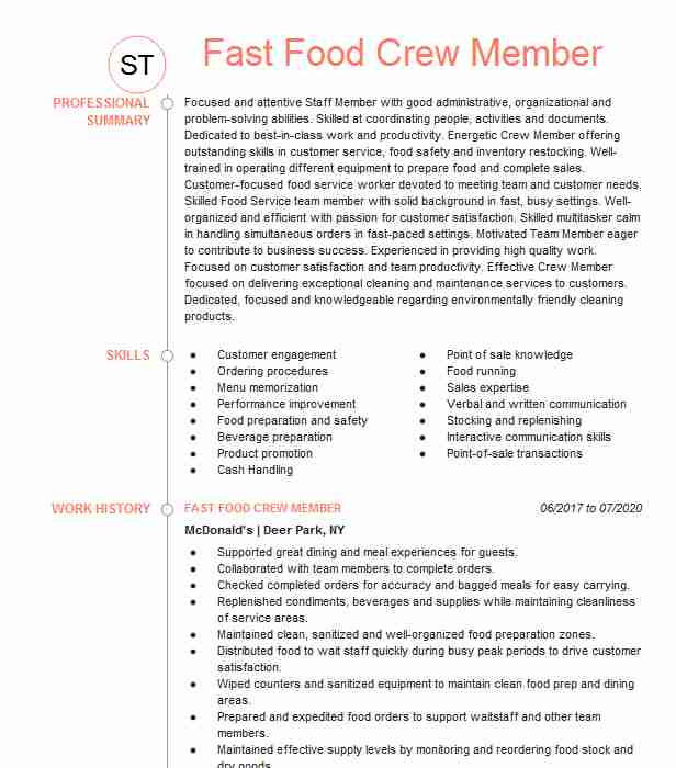 Fast Food Crew Member Resume Sample Fast Food Crew Trainer Manager Resume Example Dairy Queen Fast Food Crew Member Resume Sample Fast Food Crew Trainer Manager Resume Example Dairy Queen