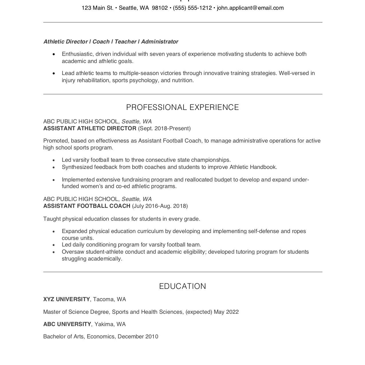 High School Student athlete Resume Sample athletic Director Cover Letter and Resume Examples