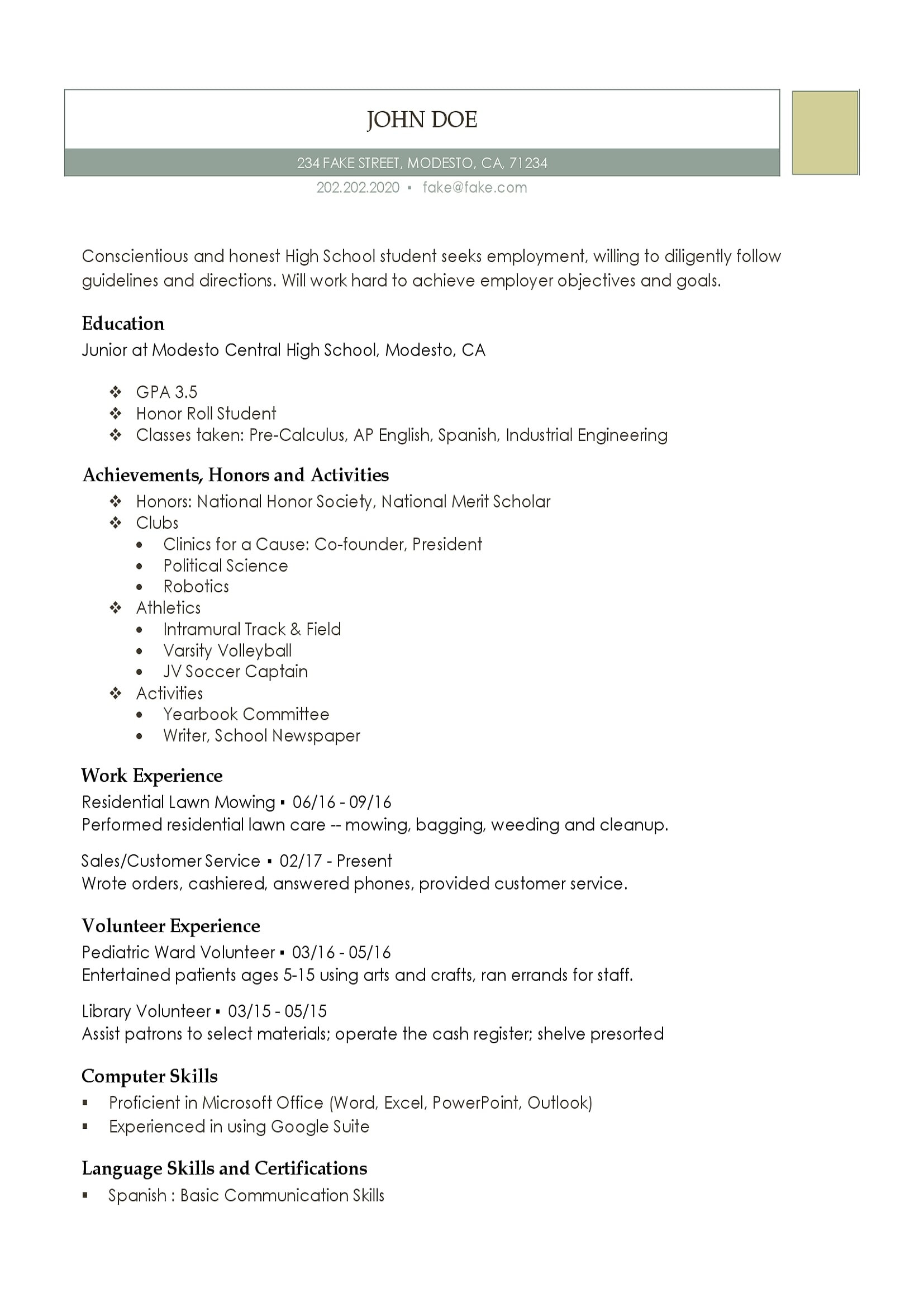 High School Student athlete Resume Sample High School Resume – Resume Templates for High School Students and …