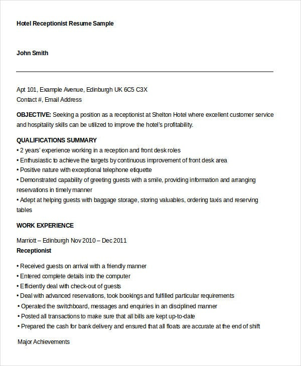 Hotel Front Desk Receptionist Resume Sample 10 Receptionist Resume Templates Pdf Doc Hotel Front Desk Receptionist Resume Sample 10 Receptionist Resume Templates Pdf Doc