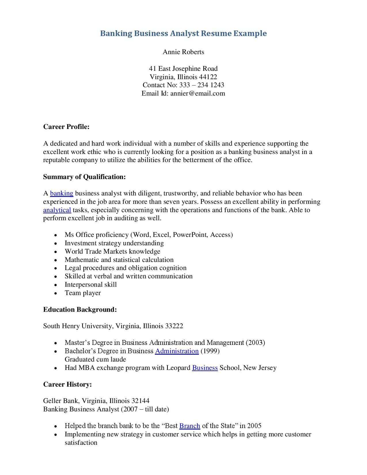 Investment Banking Business Analyst Sample Resume Digital Banking Business Analyst Resume October 2021