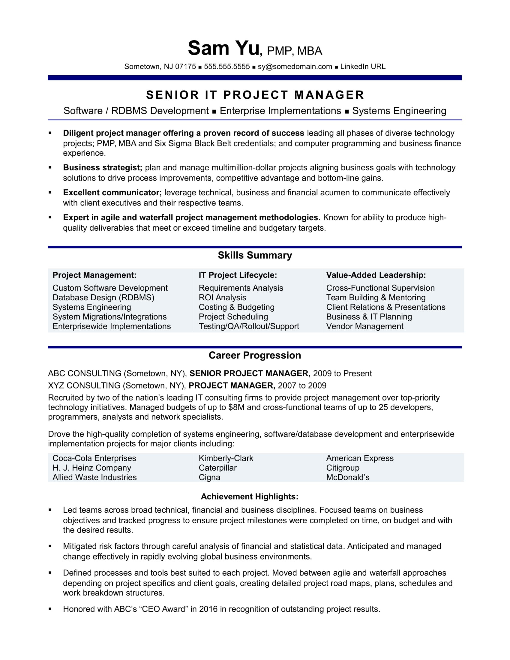 It Project Management Resume Examples and Samples Experienced It Project Manager Resume Monster.com