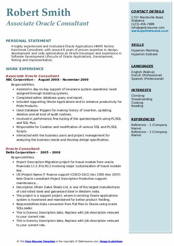 Oracle Financial Functional Consultant Sample Resume oracle Consultant Resume Samples