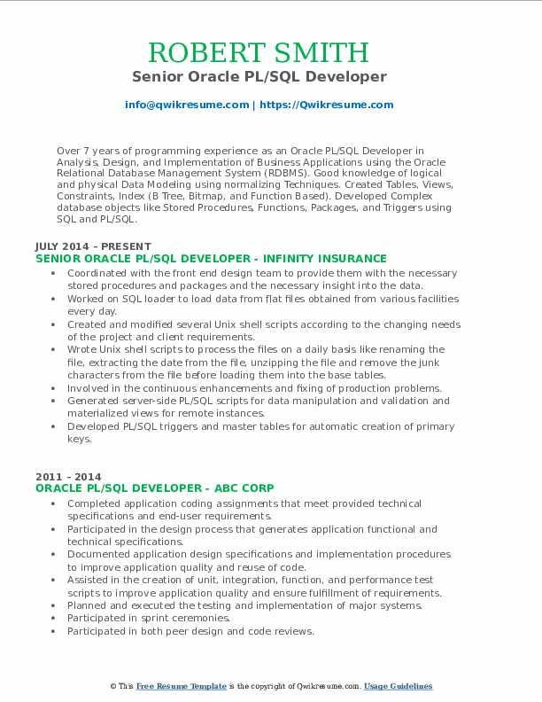 Oracle Pl Sql Developer Resume Sample Pl Sql Developer Resume Samples