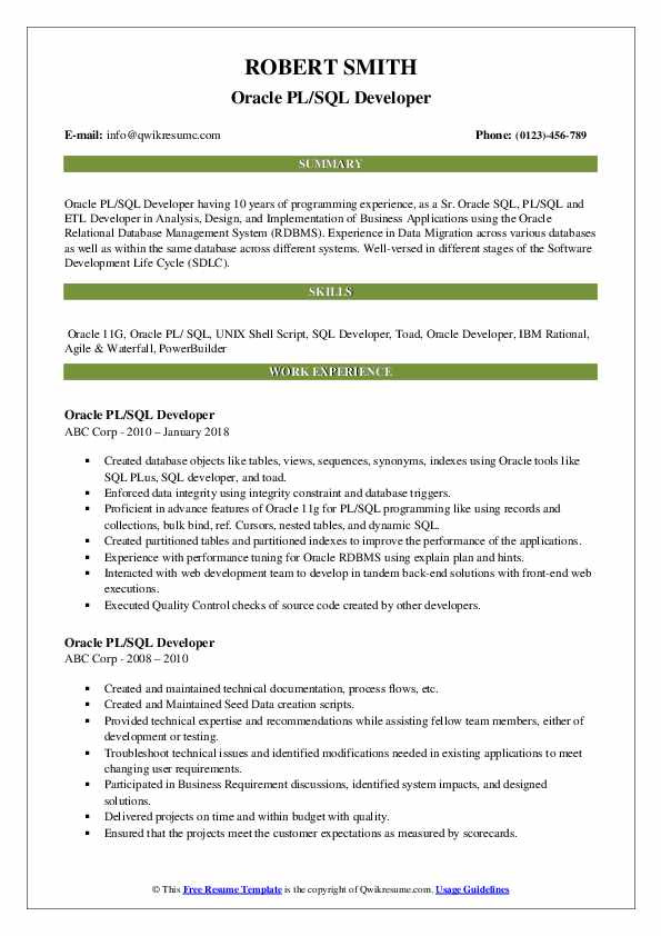 Oracle Pl Sql Developer Resume Sample Pl Sql Developer Resume Samples