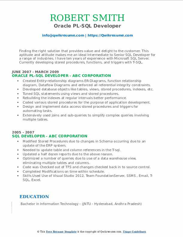 Oracle Pl Sql Developer Resume Sample Sql Developer Resume Samples