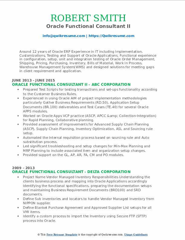 Oracle Scm Functional Consultant Resume Sample oracle Functional Consultant Resume Samples