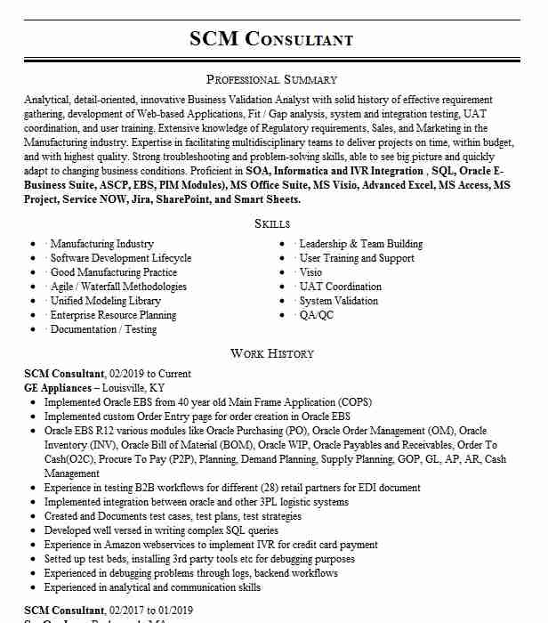 Oracle Scm Functional Consultant Resume Sample Senior Scm Consultant Resume Example Pany Name