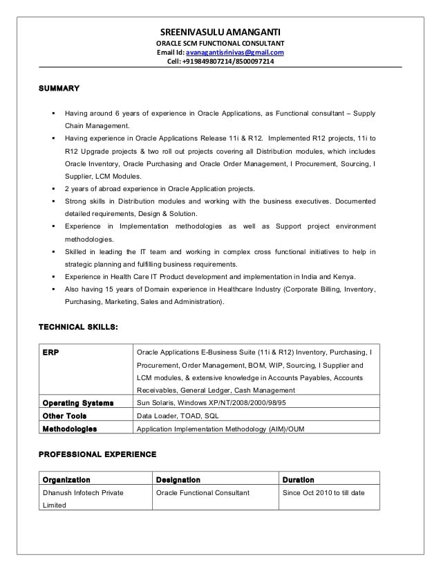 Oracle Scm Functional Consultant Resume Sample Sreenivasulu Amanganti Resumec Oracle Scm Functional Consultant Resume Sample Sreenivasulu Amanganti Resumec