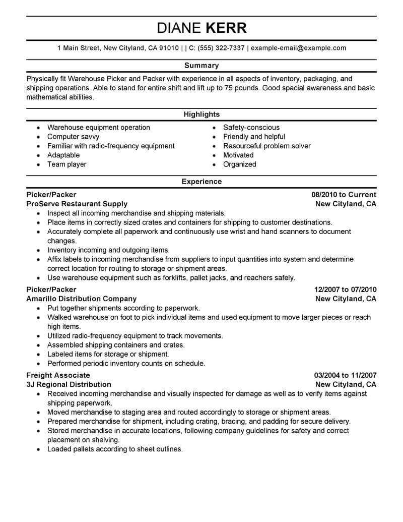 Order Picking and Packing Resume Sample Best Picker and Packer Resume Example From Professional