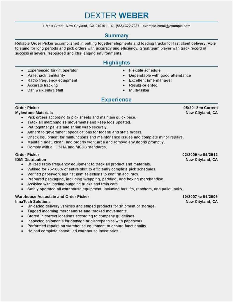 Order Picking and Packing Resume Sample Free Collection 53 Picking and Packing Resume Professional